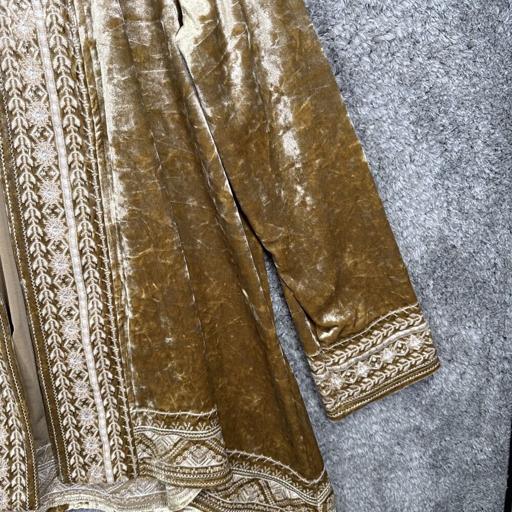 Andree By Unit Gold Velvet Embroidered Open Cardigan Waterfall Medium Boho - Picture 5 of 10